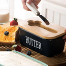 Butter Box with Knife Rectangular Cheese Container with Wooden Lid for Kitchen - Red-7