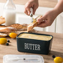 Butter Box with Knife Rectangular Cheese Container with Wooden Lid for Kitchen - Blue-12