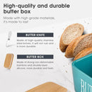 Butter Box with Knife Rectangular Cheese Container with Wooden Lid for Kitchen - Blue-15