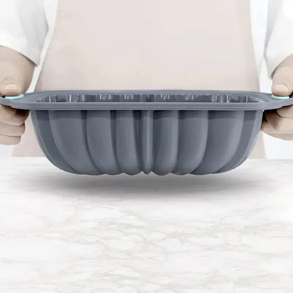 1-Piece Rectangular Flower-Pattern Cake Pan, Grey