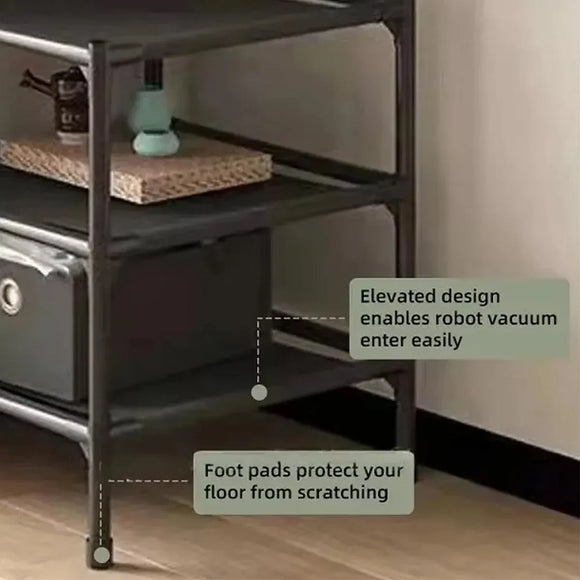 1-Piece Corner Clothes Rack with Shelves and Hooks, Black