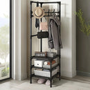 1-Piece Corner Clothes Rack with Shelves and Hooks, Black-8