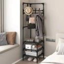 1-Piece Corner Clothes Rack with Shelves and Hooks, Black-9