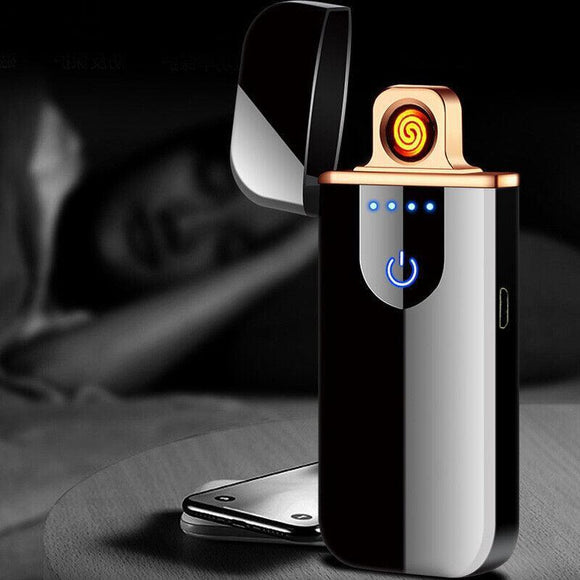 Arc Rechargeable Windproof Flameless Electronic Metal Lighter Usb Lighters Au - Black