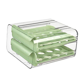Double Layer Green Egg Storage Carton Drawer Fridge Organizer for Kitchen Use - 0