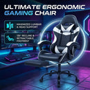 Black and White Gaming Chair with Footrest and Lumbar Support-2