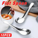 10pcs Stainless Steel Flat Bottom Spoon Household Kitchen Dining Soup Spoon Set-13
