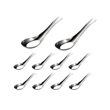 10pcs Stainless Steel Flat Bottom Spoon Household Kitchen Dining Soup Spoon Set - 0