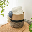 1-Piece 30 cm Woven Cotton Rope Storage Basket, Black and Beige-12