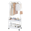 1-Piece Mobile Clothes Rack with Rail and Storage Baskets, White-2