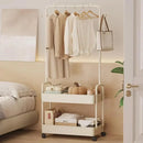 1-Piece Mobile Clothes Rack with Rail and Storage Baskets, White-9