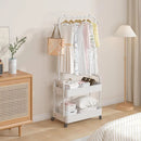 1-Piece Mobile Clothes Rack with Rail and Storage Baskets, White-10