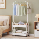 1-Piece Mobile Clothes Rack with Rail and Storage Baskets, White-11