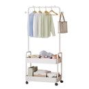 1-Piece Mobile Clothes Rack with Rail and Storage Baskets, White-13