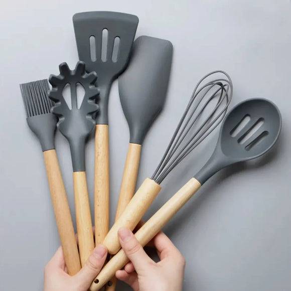 19-Piece Grey Kitchen Utensil Set with Storage Holder
