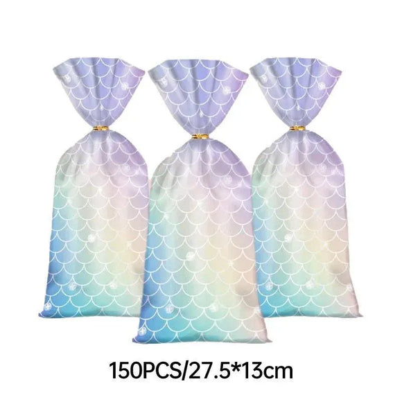 Mermaid Party Favour Bags 150 Pack with Gold Twist Ties 27.5 x 13 cm