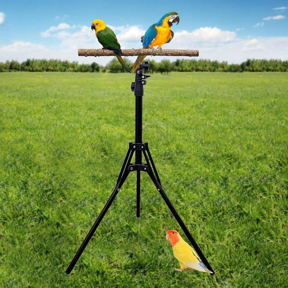 1-Piece Height-Adjustable Bird Perch Stand with Tripod Base