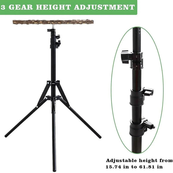1-Piece Height-Adjustable Bird Perch Stand with Tripod Base