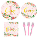 96-Piece First Birthday Floral Tableware Pack for 24 Place Settings-14