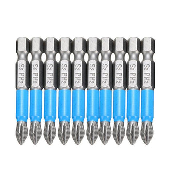 10PCS Anti Slip Electric Hex Shank 50mm PH2 Cross Head Screwdriver Bits Set - 0