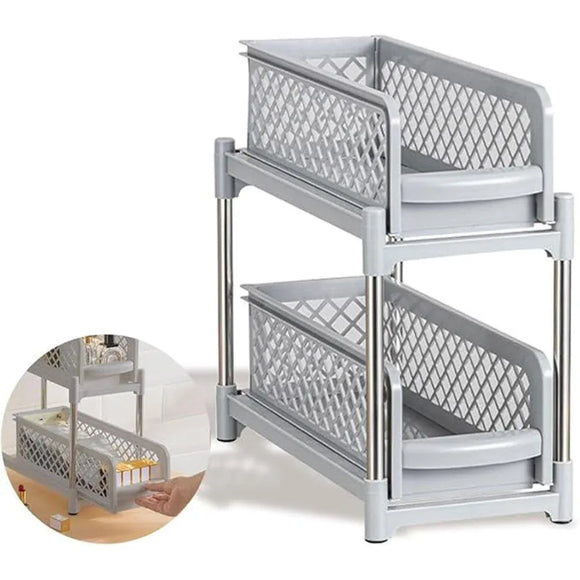 Bathroom Kitchen Sink Storage Rack Drawer Plastic Shelf Seasoning Holder - Grey