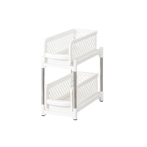 Bathroom Kitchen Sink Storage Rack Drawer Plastic Shelf Seasoning Holder - White