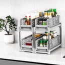Bathroom Kitchen Sink Storage Rack Drawer Plastic Shelf Seasoning Holder - White-10