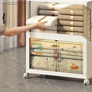 3 Tier Folding Storage Cabinet Shelf with Doors and Wheels for Home Office Dorm-7