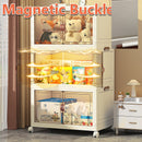 3 Tier Folding Storage Cabinet Shelf with Doors and Wheels for Home Office Dorm-4