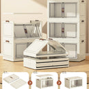 3 Tier Folding Storage Cabinet Shelf with Doors and Wheels for Home Office Dorm-5