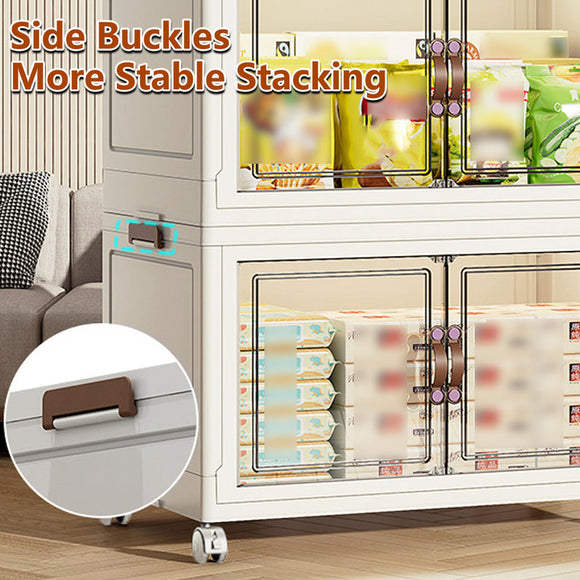 3 Tier Folding Storage Cabinet Shelf with Doors and Wheels for Home Office Dorm