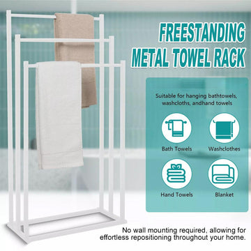 3 Tier Metal Towel Rack Freestanding 3 Bars Drying Shelf Holder Stand Organizer