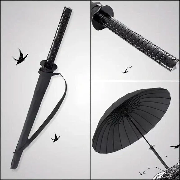1-Piece Black 24-Rib Sword-Handle Straight Umbrella