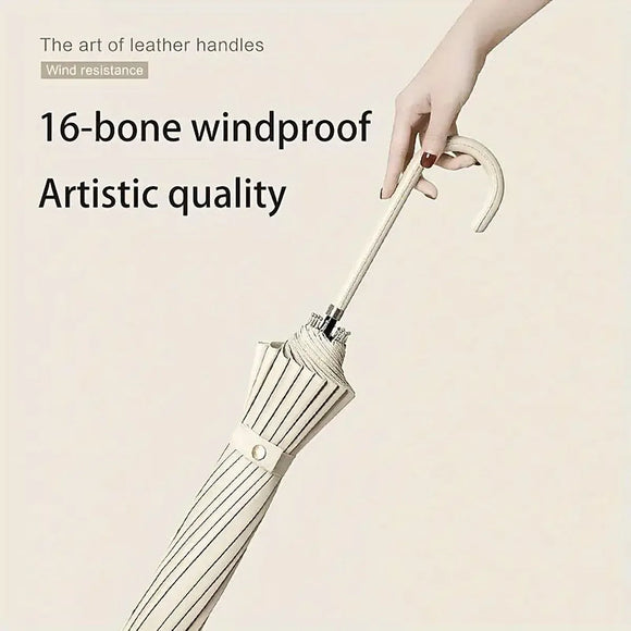 Large 16 Bone Automatic Umbrella Unisex Long Handle Dual Use Rain Sun Umbrella - Green