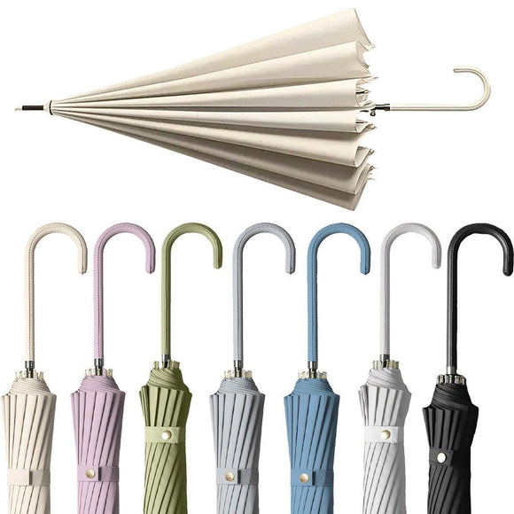 Large 16 Bone Automatic Umbrella Unisex Long Handle Dual Use Rain Sun Umbrella - Green