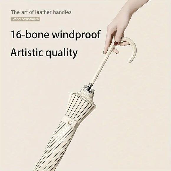 Large 16 Bone Automatic Umbrella Unisex Long Handle Dual Use Rain Sun Umbrella - White