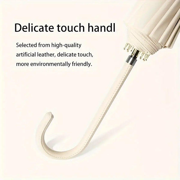 Large 16 Bone Automatic Umbrella Unisex Long Handle Dual Use Rain Sun Umbrella - White
