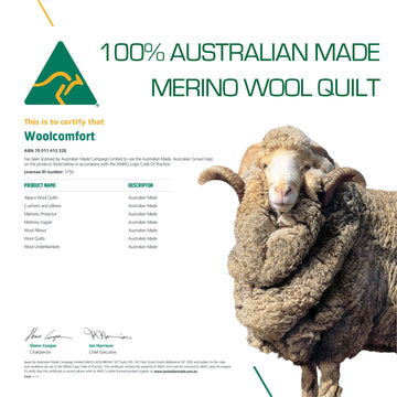 Woolcomfort Aus Made Merino Wool Quilt 700GSM 140x210cm Single Size - 0