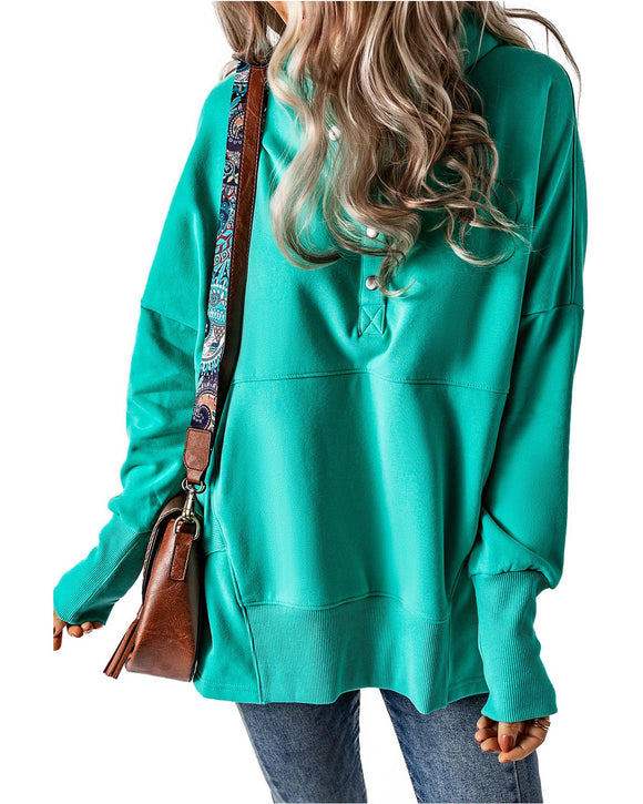 Azura Exchange Batwing Sleeve Pocketed Henley Hoodie - 2XL