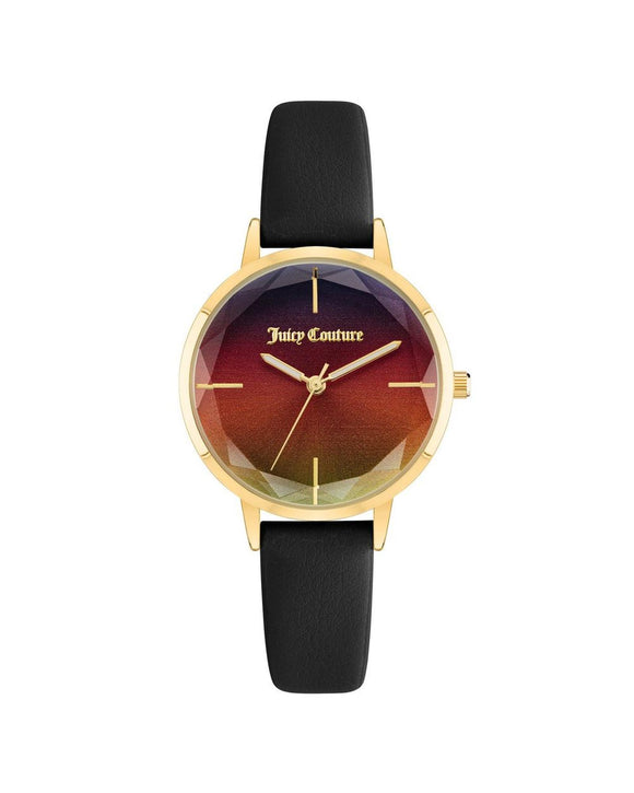 Gold Fashion Womens Analog Quartz Watch with Black Leatherette Wristband One Size Women