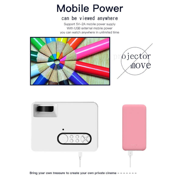 Portable Mini Projector - 80 Lumens 1080P Support 320X240 Pixels - White