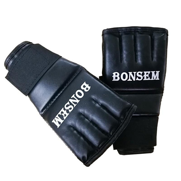 Adults Half-Finger Leather Boxing Gloves - Black