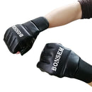 Adults Half-Finger Leather Boxing Gloves - Black-6