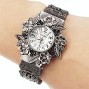 Flower Embossed Retro Bracelet Watch - Women Quartz - Silver White-1