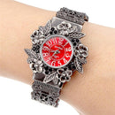 Flower Embossed Retro Bracelet Watch - Women Quartz - Silver White-2
