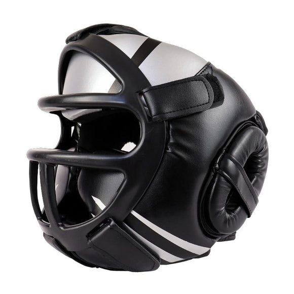 Competition Sparring Boxing Helmet For Head Protection - Black With Mask - M