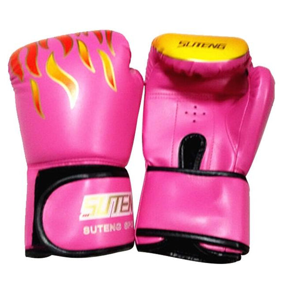 Adult Flame Pattern Pu Leather Boxing Gloves - Pink