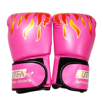 Adult Flame Pattern Pu Leather Boxing Gloves - Yellow - 0