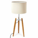 73cm Bamboo Tripod Table Lamp Light Modern Vintage w Beige Linen Shade-1