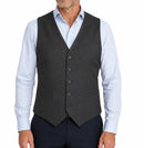 Mens Peaked Vest Waistcoat w/ Knitted Back Suit Formal Wedding Dress Up - Charcoal-1